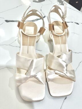 Dolce Vita Ivory Satin Knotted Block Heel Sandals